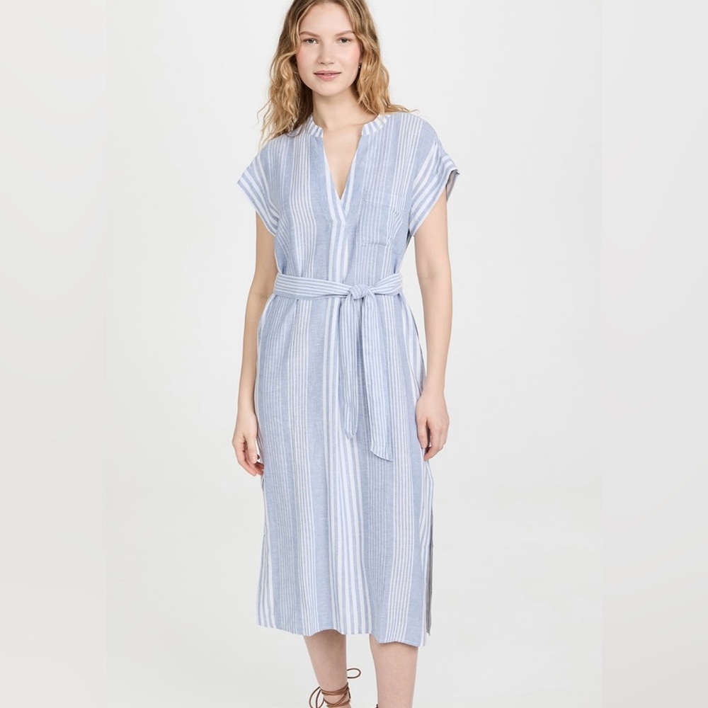 RAILS Suri Linen Midi Dress Size S In Blue Dusk Stripe NWOT